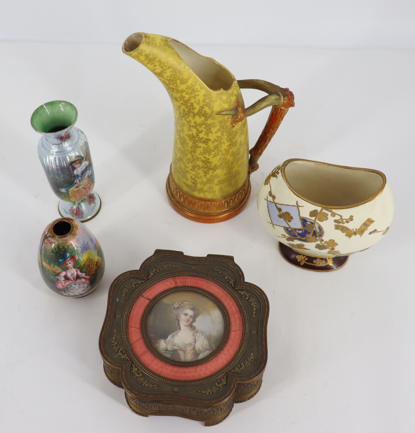 Appraisal: LOT OF ASSORTED ANTIQUE ENAMELS PORCELAINS To include Worcester and