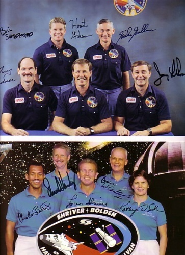 Appraisal: Shuttle Crew Portraits Two completely signed official NASA color lithographs