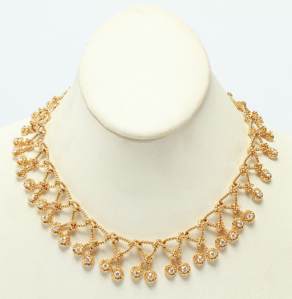 Appraisal: K Yellow Gold Braid Links w Diamonds Necklace High Karat