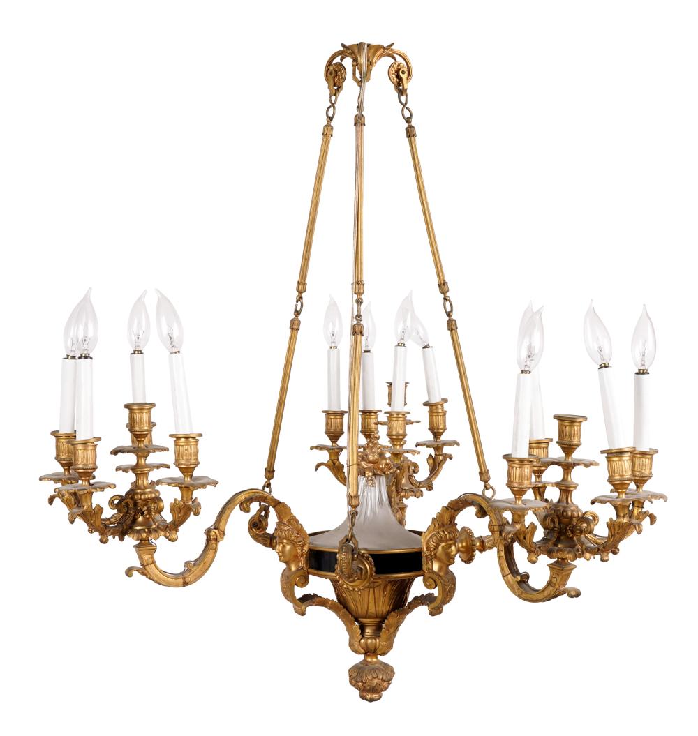 Appraisal: EMPIRE STYLE CHANDELIERgilt bronze with three arms each holding five