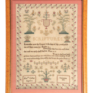 Appraisal: A Needlework Sampler Circa identified Elizth Culley Aged Christmas with