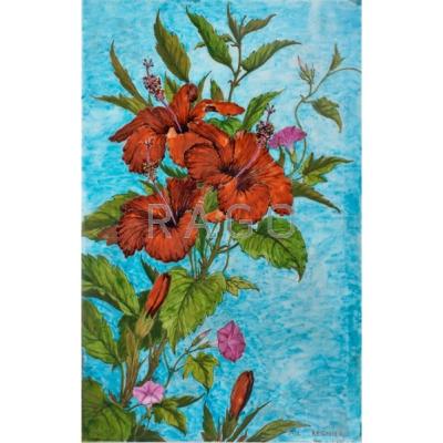 Appraisal: A L REGNIER THEODORE DECK - Glazed ceramic plaque Hibiscus