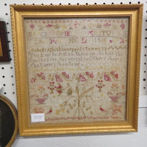 Appraisal: Early th Century Sampler pictorial alphabet numeral with saying image