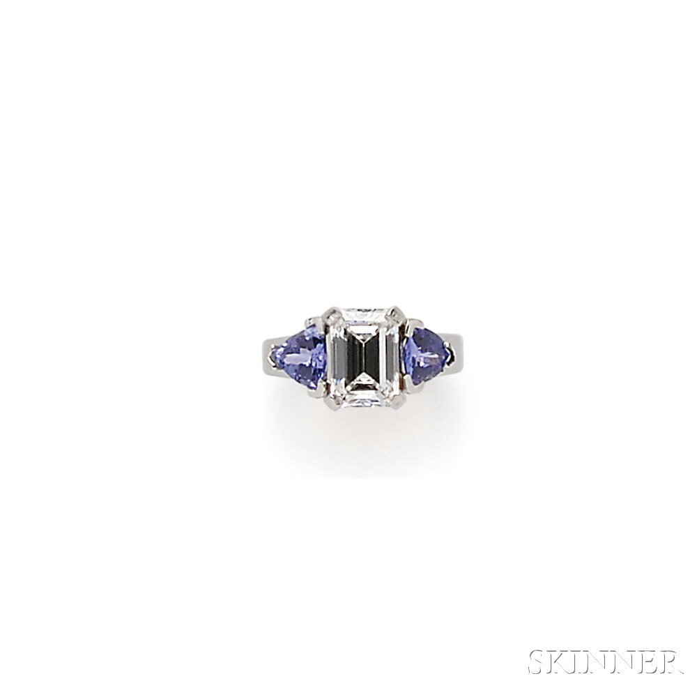 Appraisal: Platinum and Diamond Solitaire prong-set with an emerald-cut diamond weighing