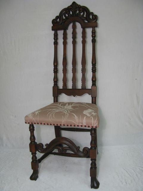 Appraisal: Victorian style carved upholstered seat claw footed side chair Measures