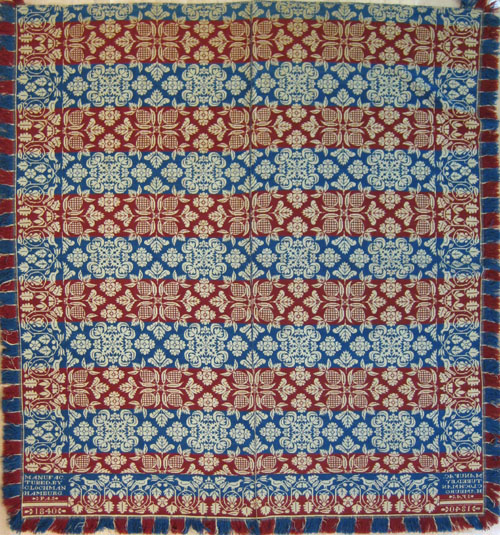 Appraisal: Berks County Pennsylvania red white and blue jacquard coverlet inscribed