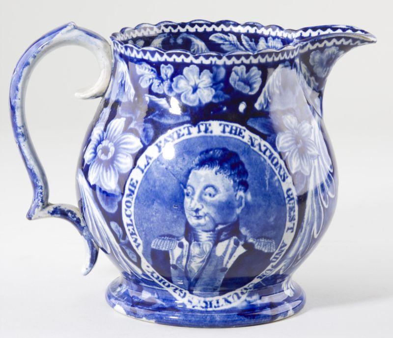 Appraisal: Staffordshire Historical Blue Lafayette Pitcher unmarked possibly Clews ca s