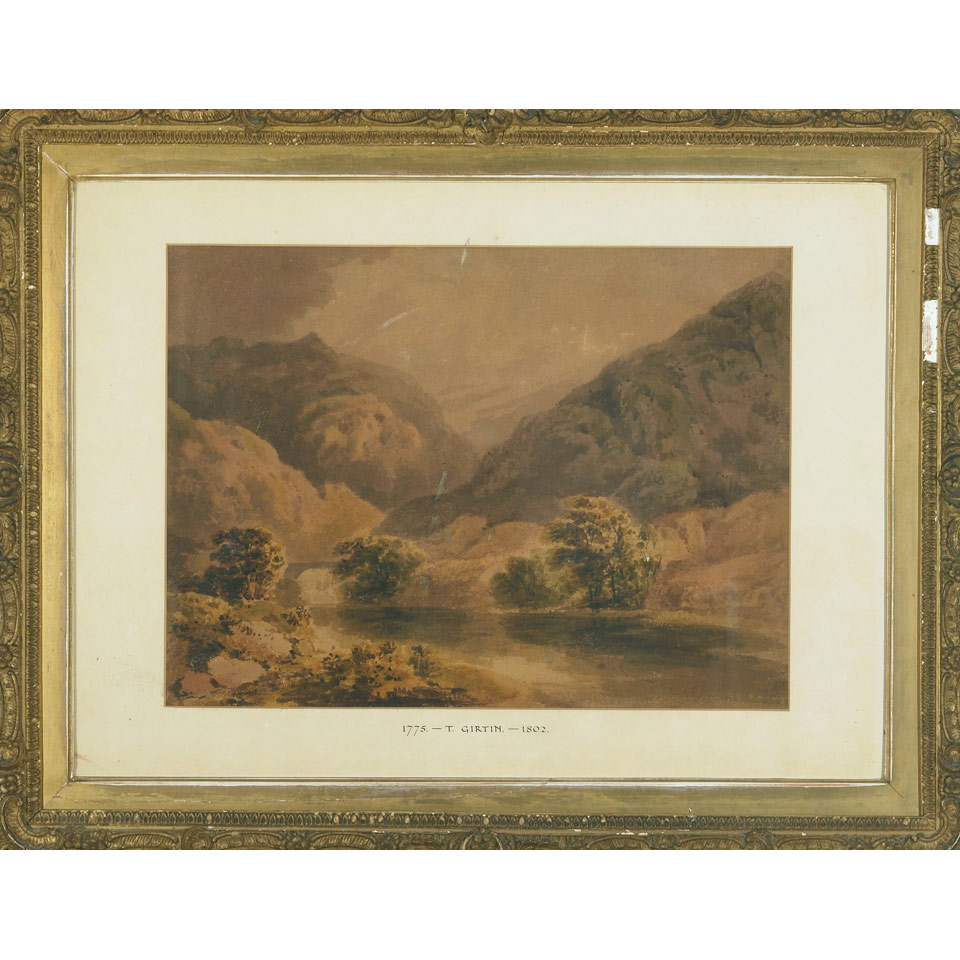 Appraisal: Circle of Thomas Girtin - British A LAKE SCENE FIGURES