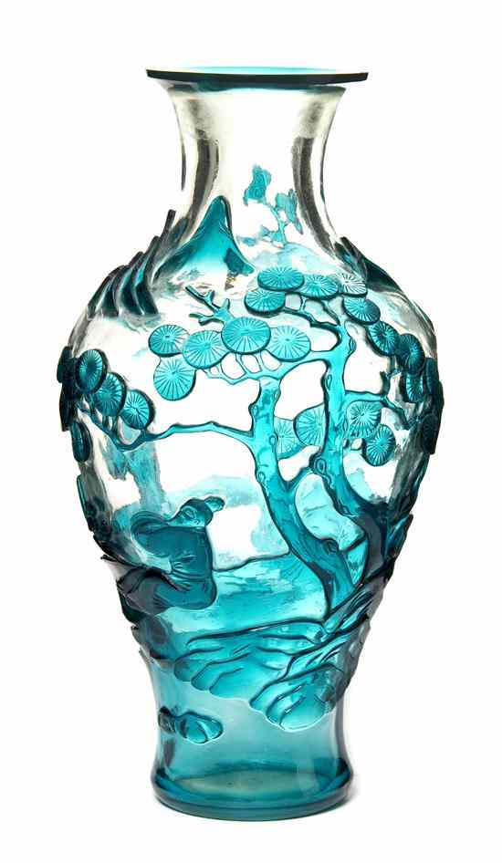 Appraisal: A Chinese Cameo Glass Baluster Vase having turquoise green glaze