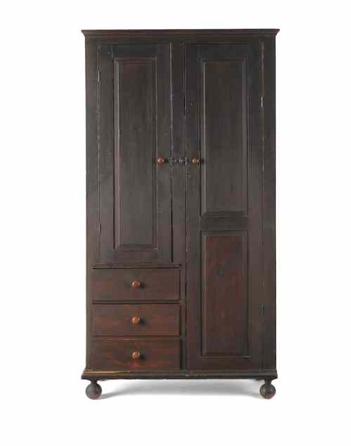 Appraisal: Ohio painted pine wardrobe ca retaining its original grain painted