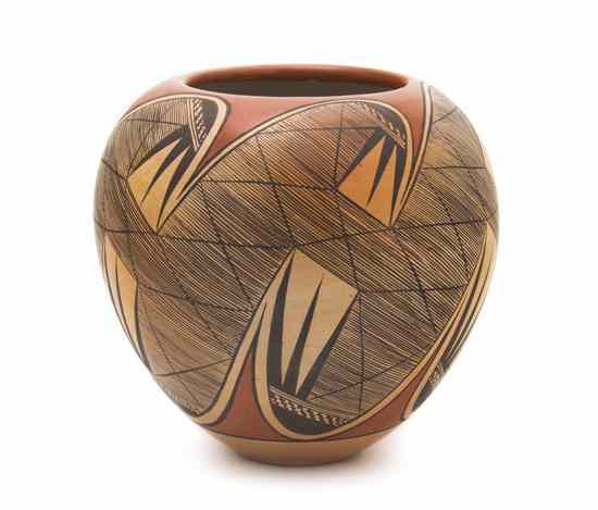 Appraisal: A Hopi Fine Line Jar signed Dextra Quotskuyba and the