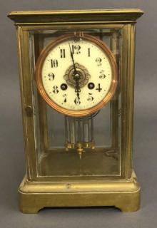 Appraisal: French Glass and Brass Shelf Clock French brass and glass