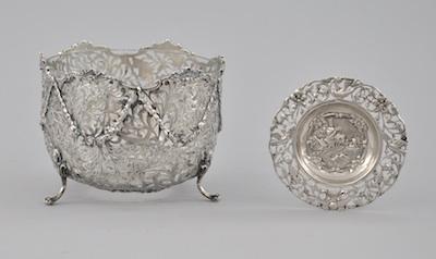 Appraisal: A European Silver Reticulated Bowl with Glass Liner and a