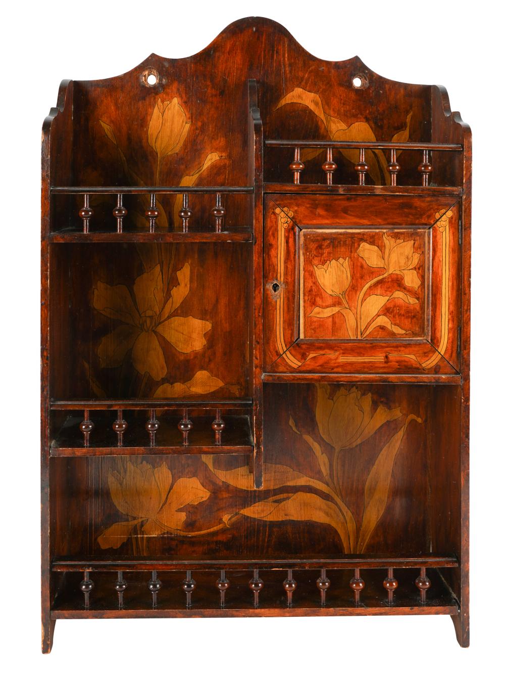 Appraisal: AESTHETIC MOVEMENT HANGING SHELFlate th century with faux marquetry tulip