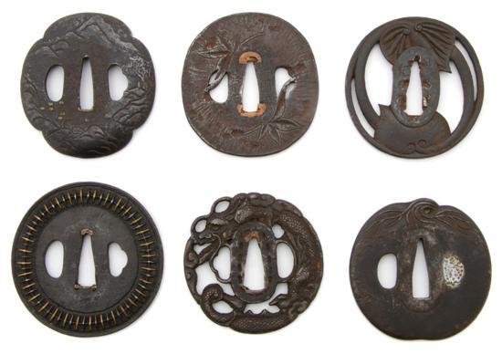 Appraisal: A Group of Six Iron Tsuba comprised of one having