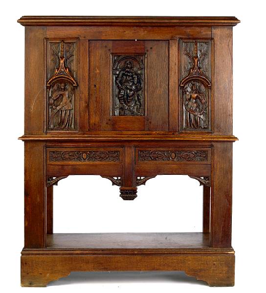 Appraisal: A French Gothic style oak cupboard height ft in width