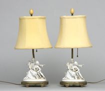 Appraisal: Pair of Porcelain Table Lamps circa Early th Century Figural