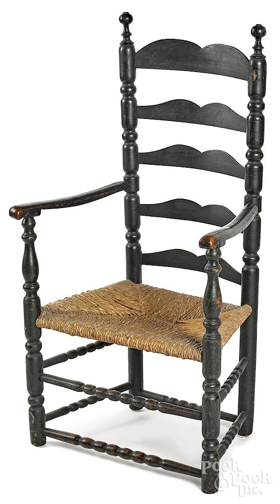 Appraisal: William and Mary ladderback armchair Exclusive on Bidsquare New Jersey