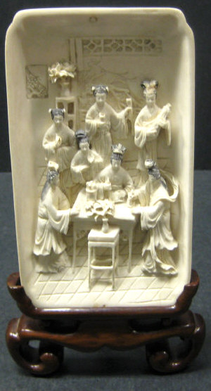 Appraisal: CHINESE IVORY RELIEF PLAQUE Finely carved with seven court ladies