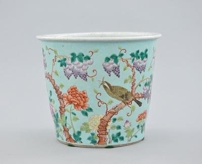 Appraisal: Chinese Ceramic Cachepot with Wisteria Design ca Robins egg blue