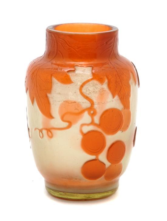 Appraisal: A Galle Cameo Glass Fire Polished Vase decorated with berry