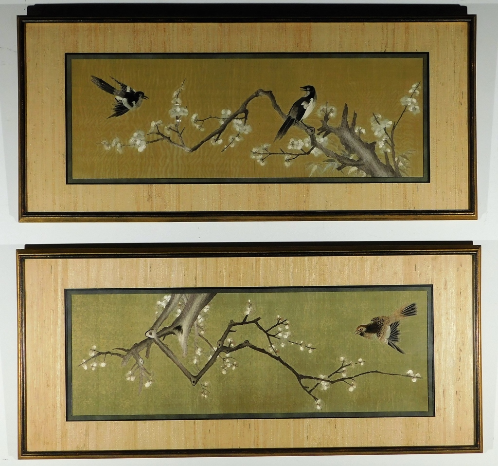 Appraisal: PR JAPANESE SILK BIRD CHERRY BLOSSOM TEXTILES Japan Meiji PeriodEach