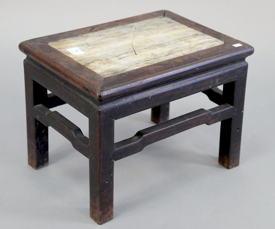 Appraisal: Chinese teak stand with inset marble top plain design marble