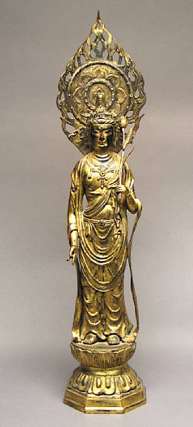 Appraisal: A Japanese style cast bronze standing figure of Kannon with