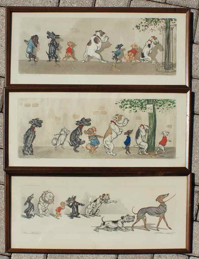 Appraisal: FRENCH CARICATURE DOG ETCHINGS BY O'KLEIN Sight size '' x