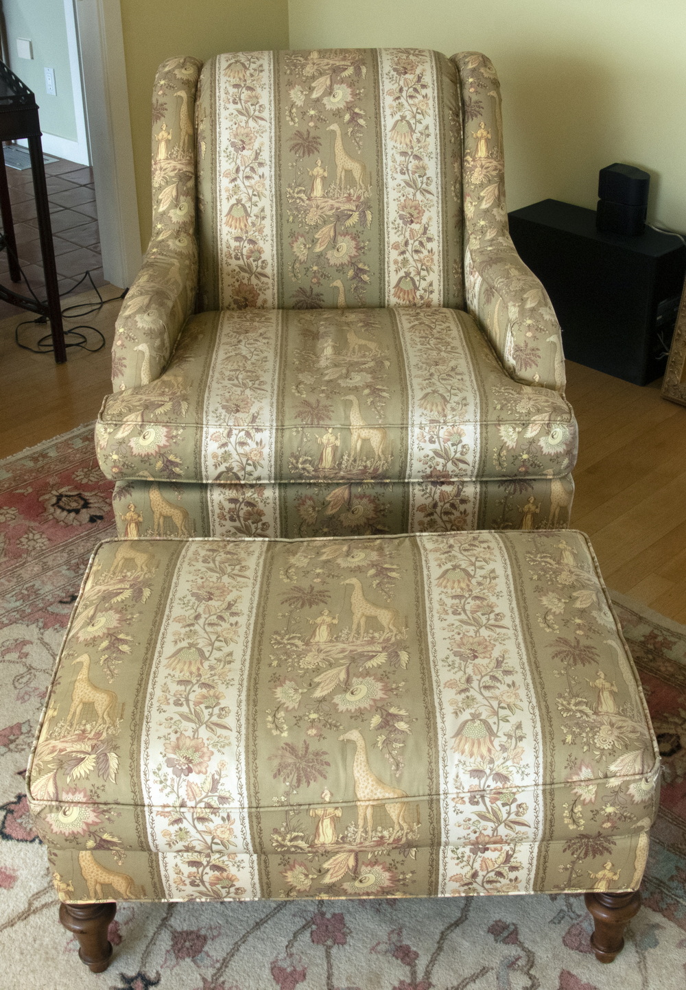 Appraisal: REPRODUCTION EDWARDIAN ARM CHAIR WITH OTTOMAN A reproduction arm chair