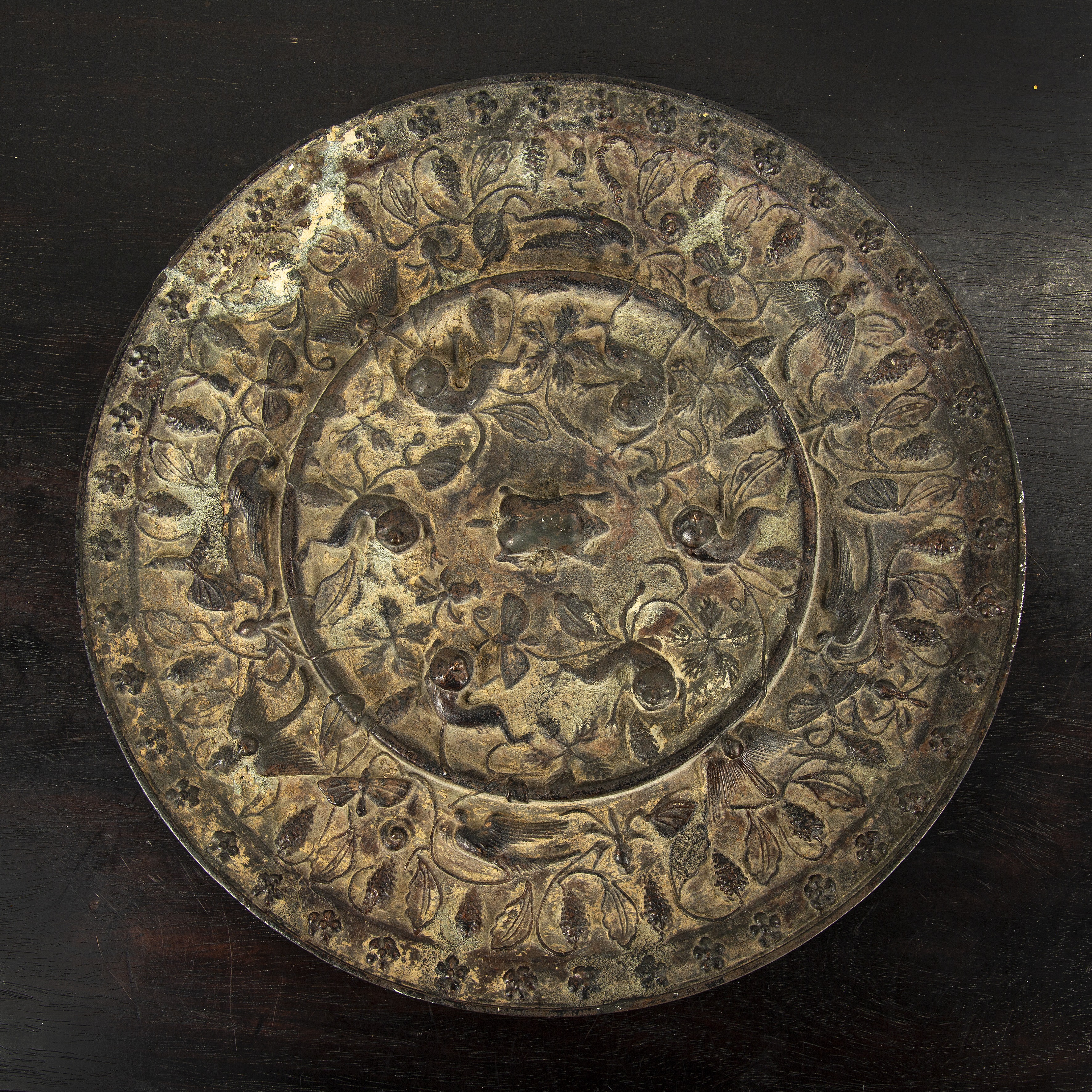 Appraisal: Bronze TLV mirrorChinese decorated with birds and other animals set