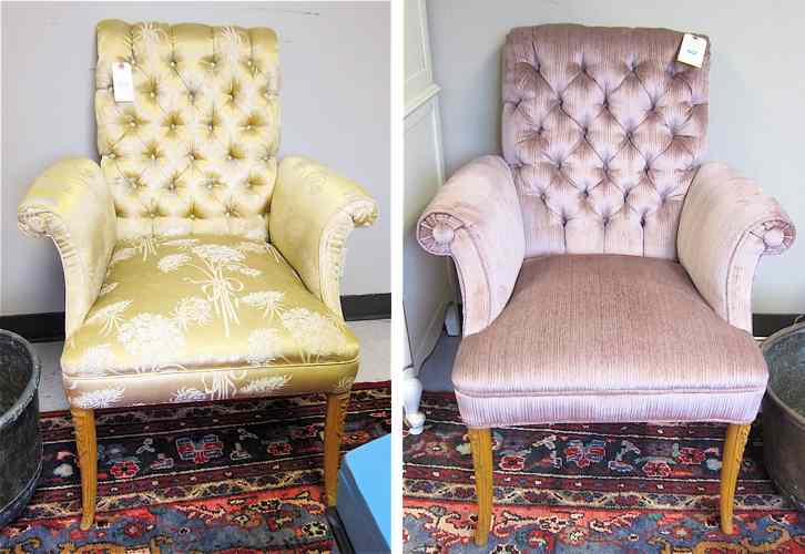 Appraisal: A PAIR OF BUTTONED-BACK ARMCHAIRS American th century the matching