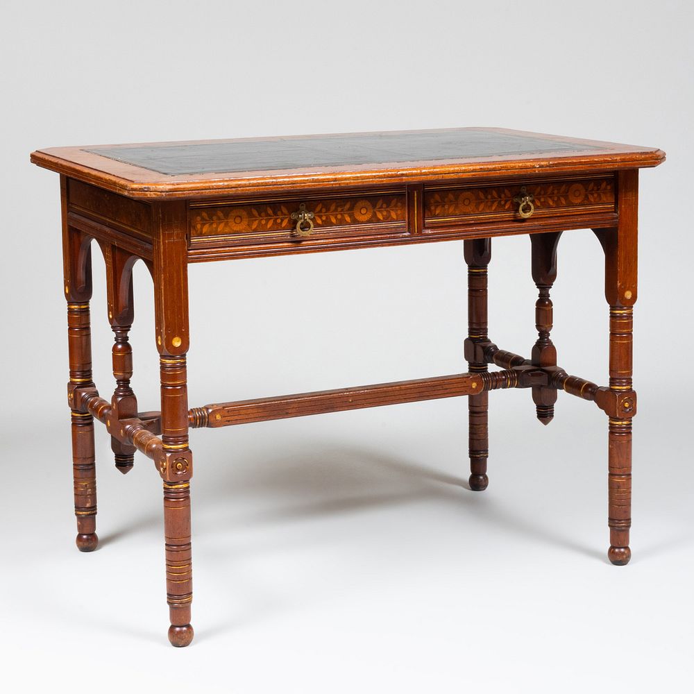 Appraisal: Aesthetic Movement Walnut Parcel-Gilt and Marquetry Writing Table Attributed to