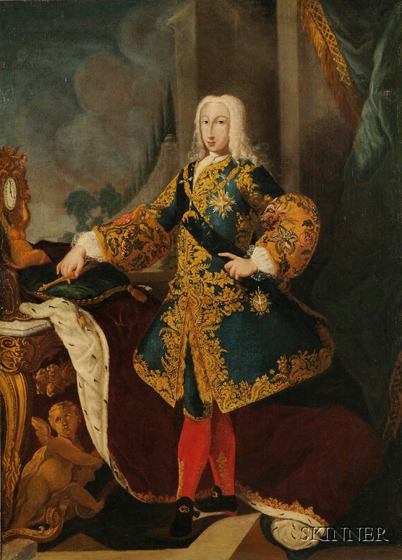 Appraisal: Continental School th Century Style Standing Portrait of Louis XV