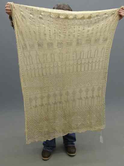 Appraisal: C 's Art Deco silver and crocheted Assuit wedding shawl