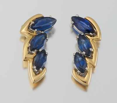 Appraisal: A Pair of Sapphire Earrings k yellow gold earrings set