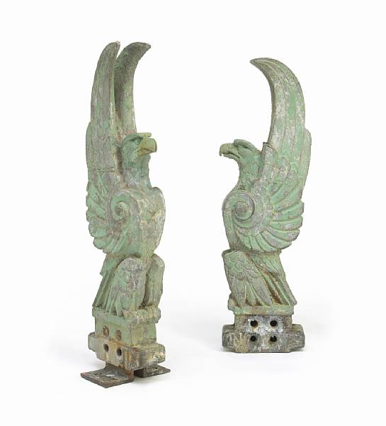 Appraisal: A pair of American Art Deco green-painted cast-iron eagles -