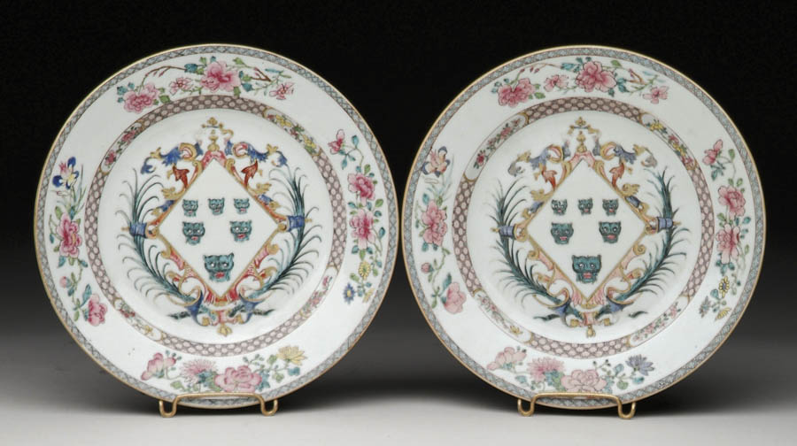 Appraisal: RARE AND IMPORTANT PAIR OF CHINESE EXPORT FAMILLE ROSE ARMORIAL