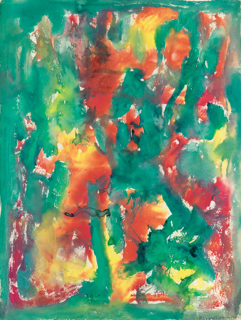 Appraisal: BEAUFORD DELANEY - Untitled Green Red and Yellow Abstraction Watercolor