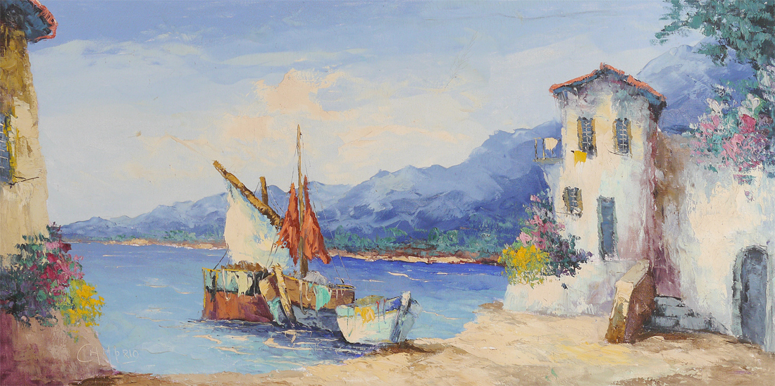 Appraisal: CAMPRIO ITALIAN COASTAL SCENE OIL CANVAS '' x '' signed