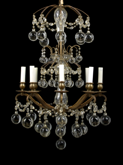 Appraisal: Louis XVI-Style Wrought-Iron and Cut Glass Eight-Light Chandelier first quarter