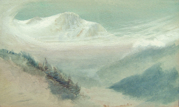 Appraisal: Lilias Trotter - Watercolour of Swiss mountains with paper labels