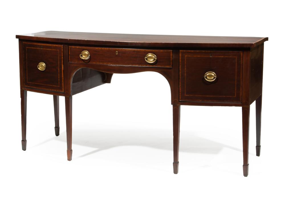 Appraisal: GEORGE III INLAID MAHOGANY BOWFRONT SIDEBOARDGeorge III Inlaid Mahogany Bowfront