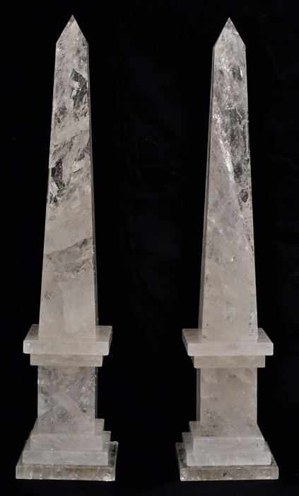 Appraisal: PAIR OF DECORATIVE ROCK CRYSTAL OBELISKS Each on block-form pedestal