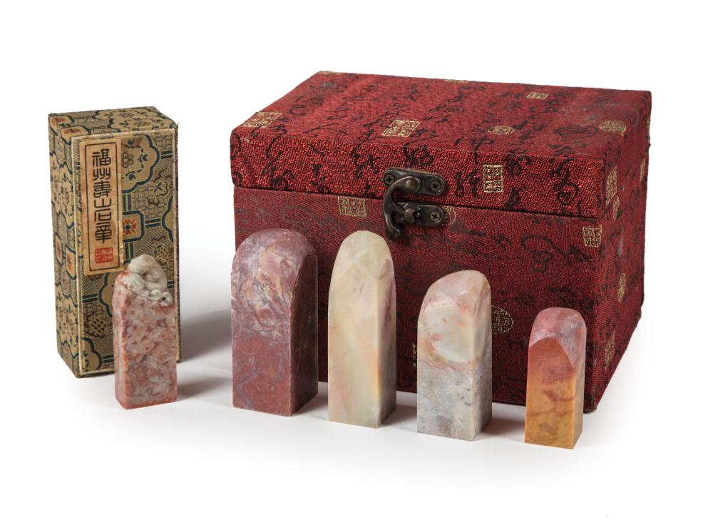 Appraisal: Collection of Seventeen Chinese Soapstone Seals incl carved with a