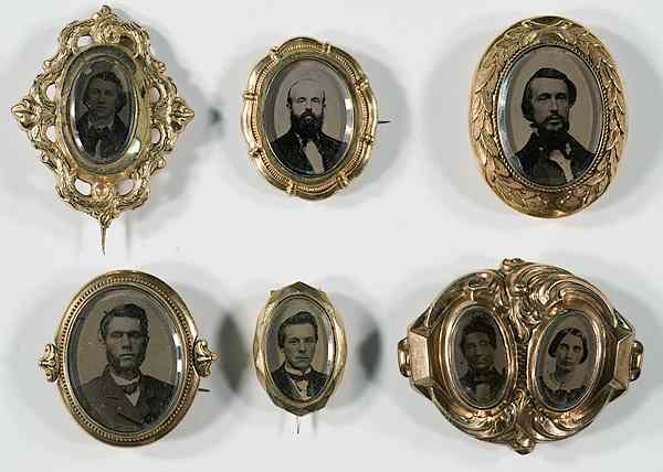 Appraisal: Photographic Jewelry Fine Group of Tintype and Ambrotype Brooches Lot