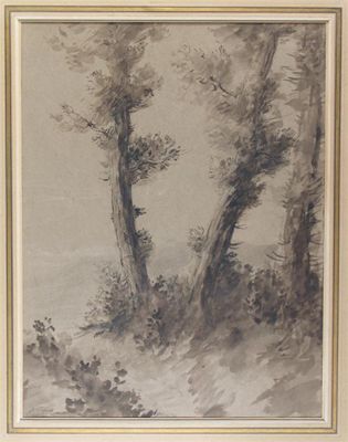 Appraisal: Alphonse Legros - A stand of trees Signed Brown washes