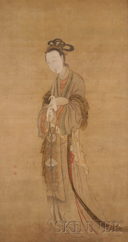 Appraisal: Chinese Painting th century figure of a woman playing a