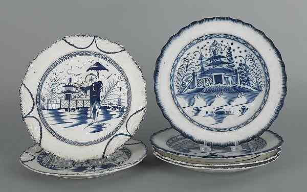 Appraisal: Six pearlware feather edge plates ca with blue and white