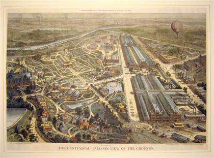 Appraisal: piece American Bird's-Eye City View Hand-Colored Engraving The Centennial Balloon